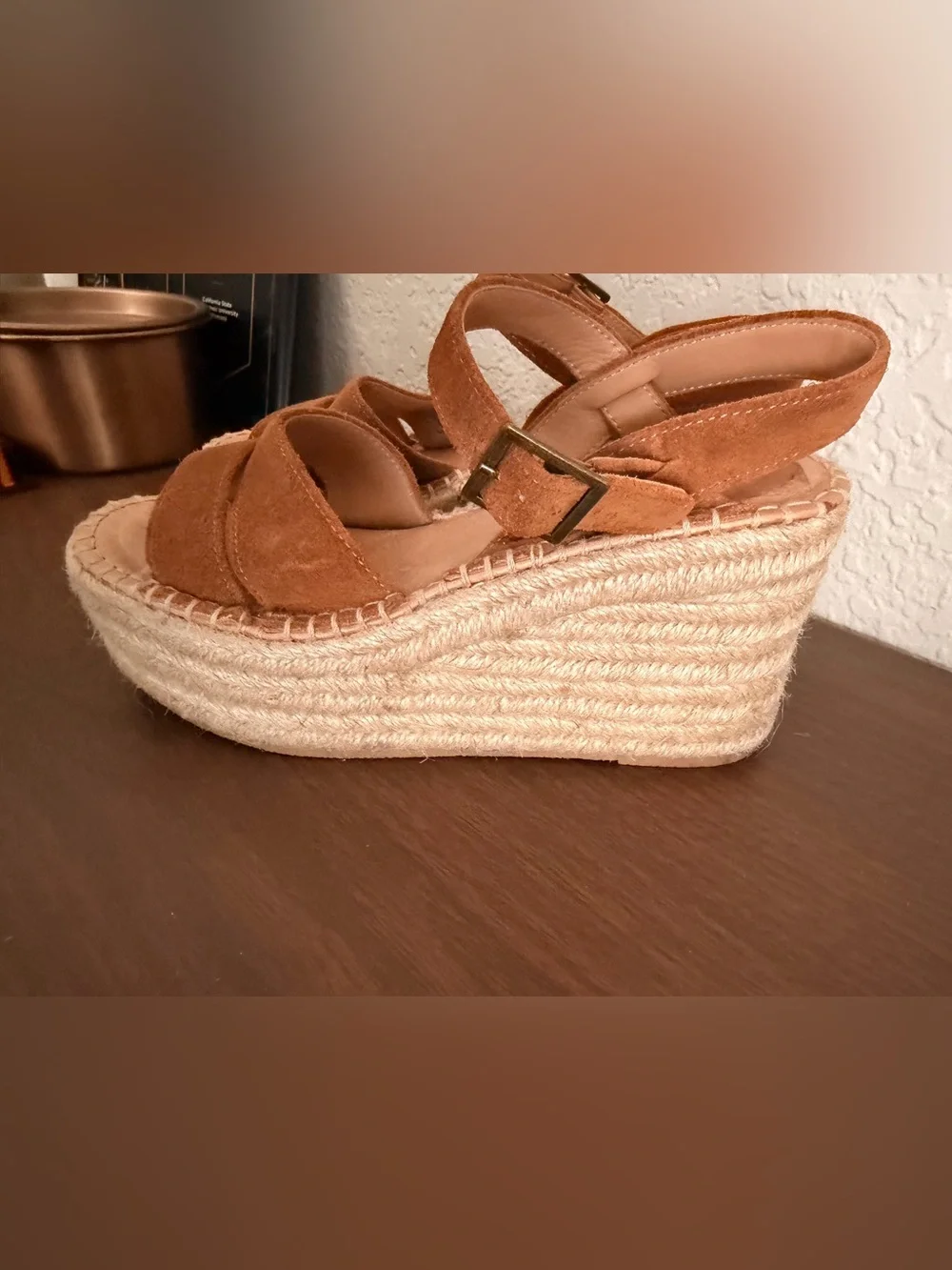 Soludos Womens Como Platform Wedge Sandals Brown suede size 6 preowned
